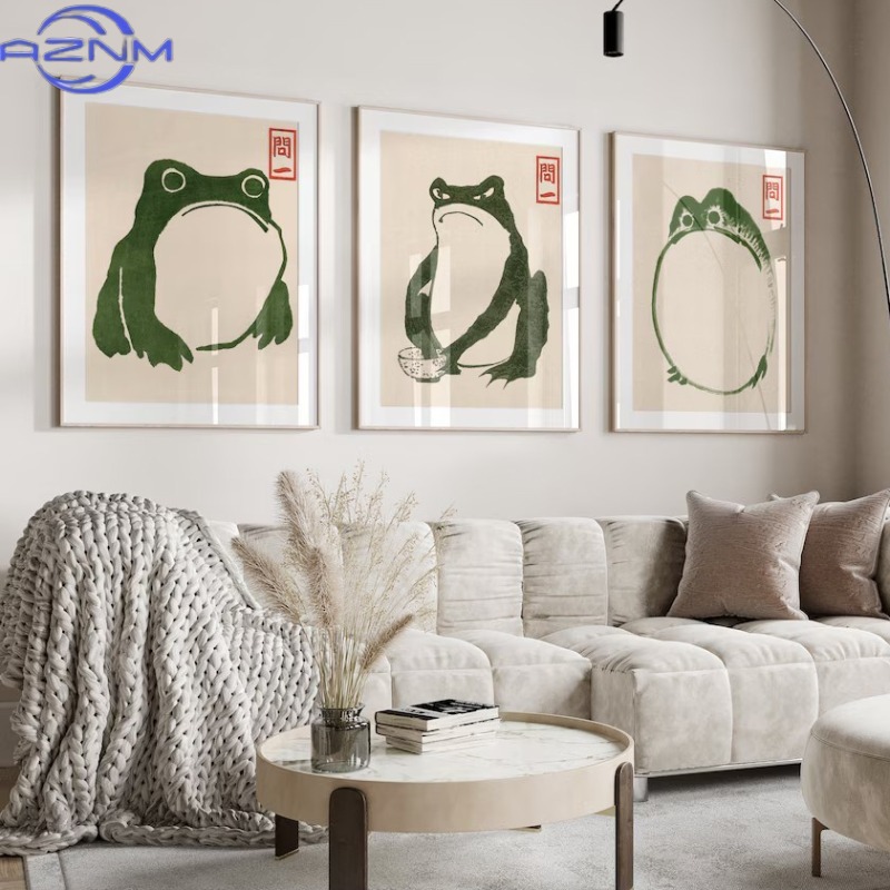 Japanese Living Lifestyle - AZNM Japanische Matsumoto Hoji Ukiyo-e Frosch-Leinwandgemälde,