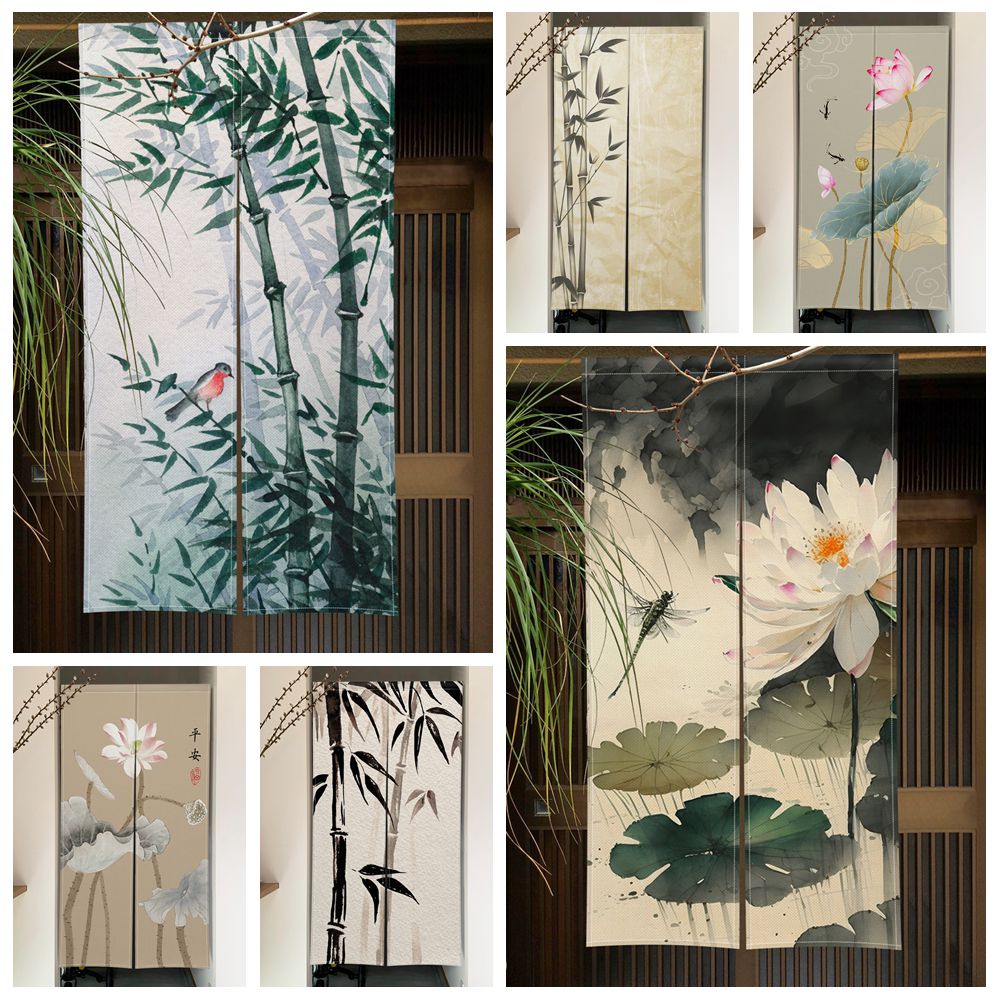 Noren Curtain Doorway - Bambus Lotus Tür Vorhang Tinte Waschen