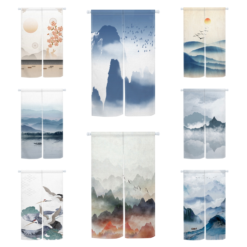 Noren Curtain Doorway - Traditionelle japanische Noren-Türvorhänge mit Tuschegemälde-Motiven von