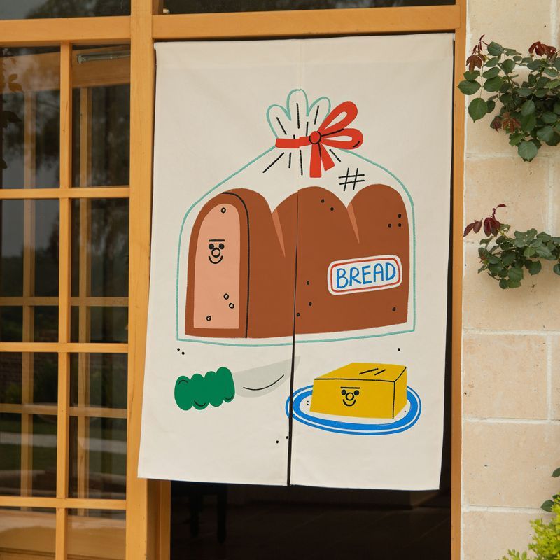 Noren Curtain Doorway - VIKAMA Niedlicher handgezeichneter Brot-Pack-Türvorhang mit Frühstücks-