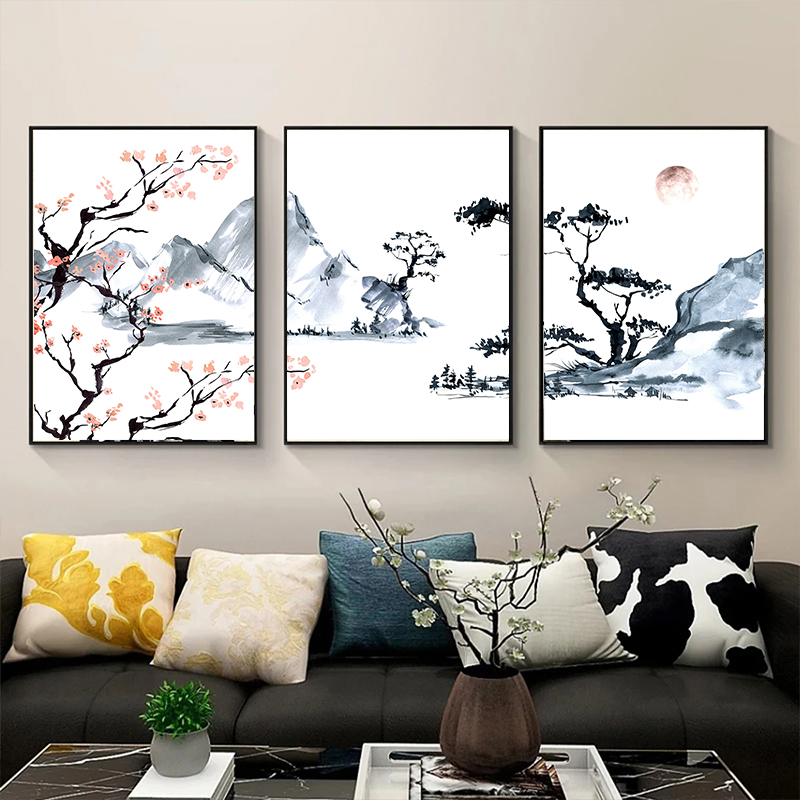 Japanese Living Lifestyle - Japanischer Stil, Kirschblütenbaum, Leinwand, Ölgemälde, Poster,