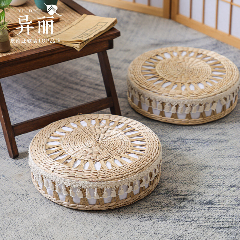 Tatami Mat Rush - Geflochtenes Sitzkissen im Tatami-Stil, Runde Sitzauflage