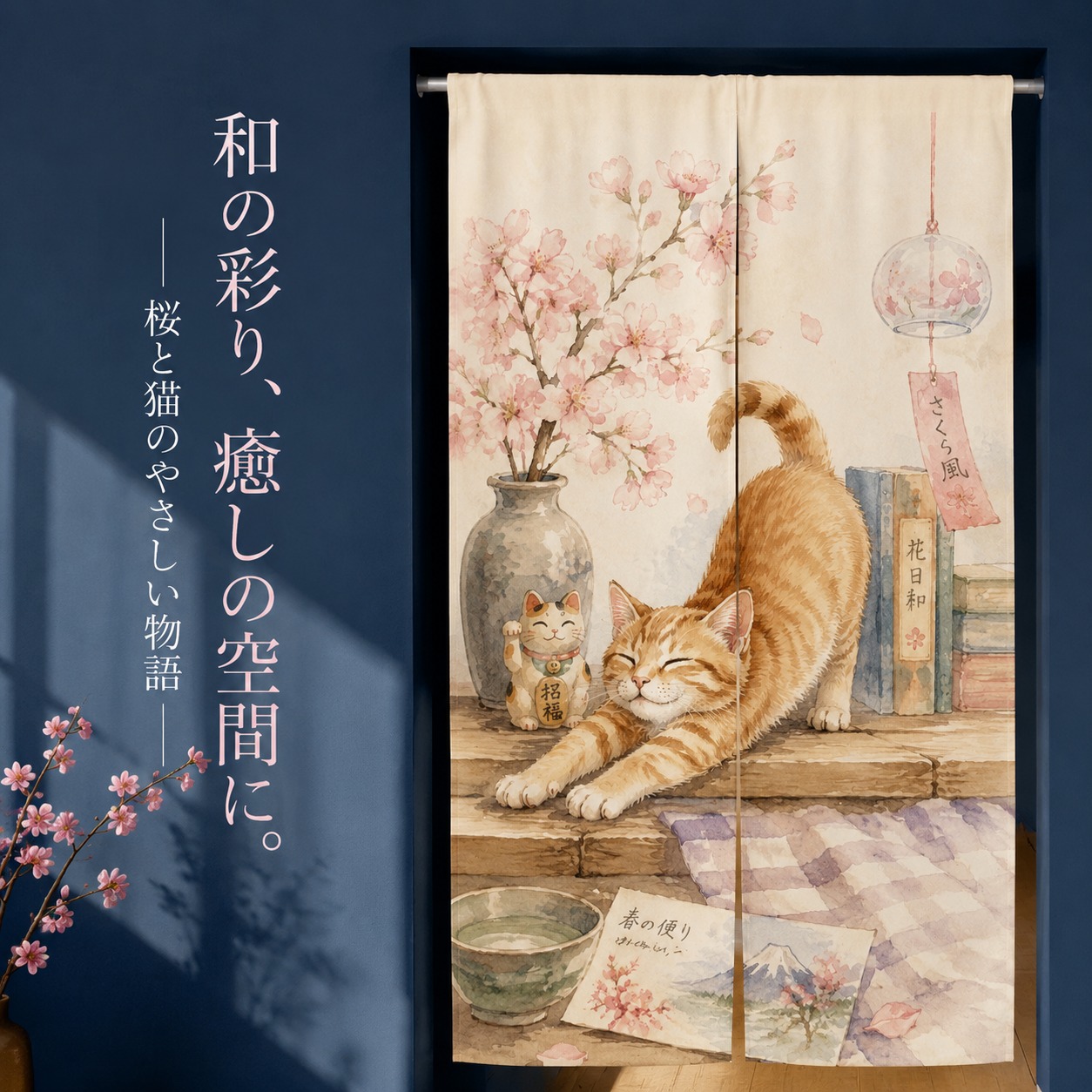 Japanischer Katzen-Sakura-Nore – Noren Curtain Doorway Bewertung und Preis